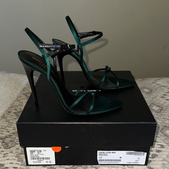 Crepe Satin Clara 110 Ankle Strap Sandals 36 Dorian Green - Picture 5 of 5
